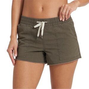 Vuori women’s vintage Ripstop shorts size L green el raw hem drawstring